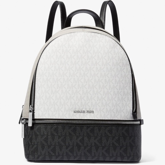 Michael Kors Rhea Medium Color-Block Signature Logo Backpack Optic White Multi - Picture 1 of 8
